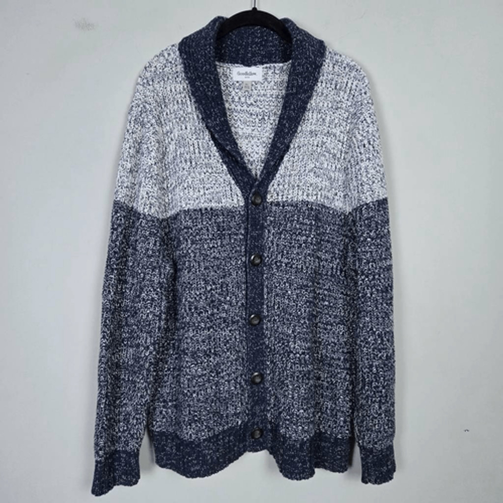 Goodfellow Mens Shawl Button Up Cardigan XL Navy Chunky Knit Preppy Academia